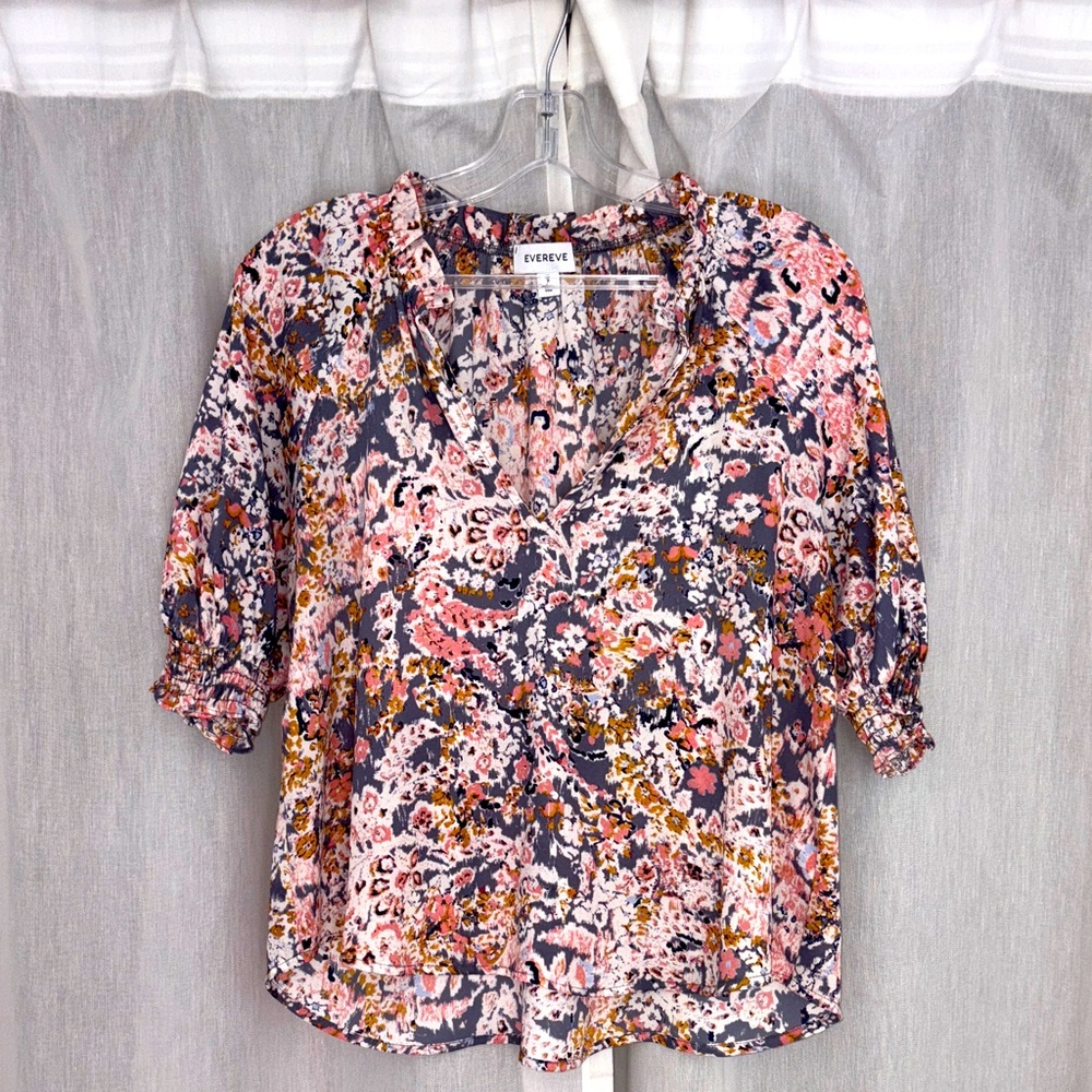 Evereve Women's Floral Blouse - Pink, Blues and Gold